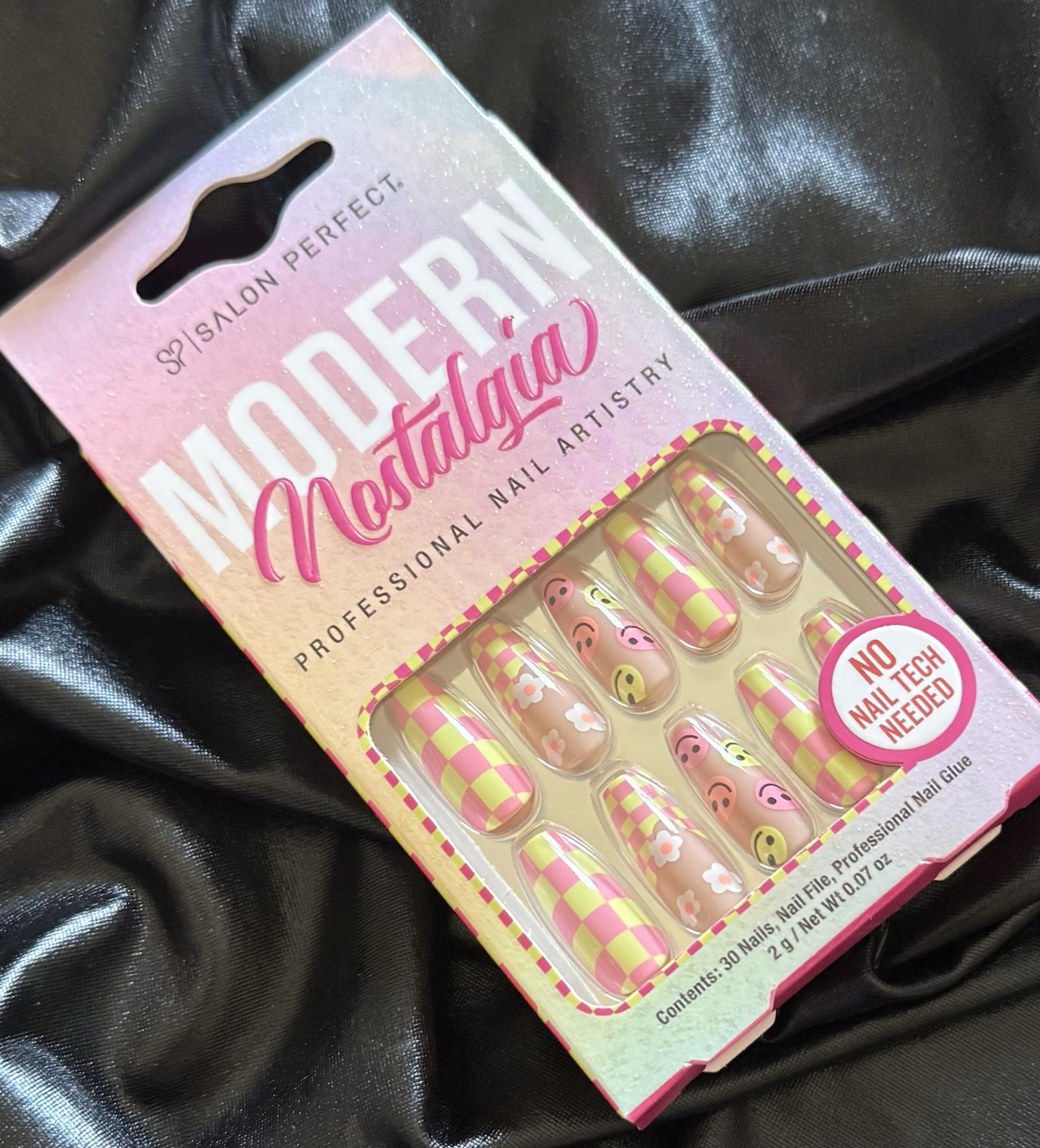 Salon Perfect Press On Nails, Modern Nostalgia w/smiley faces~With Free Gifts❣️