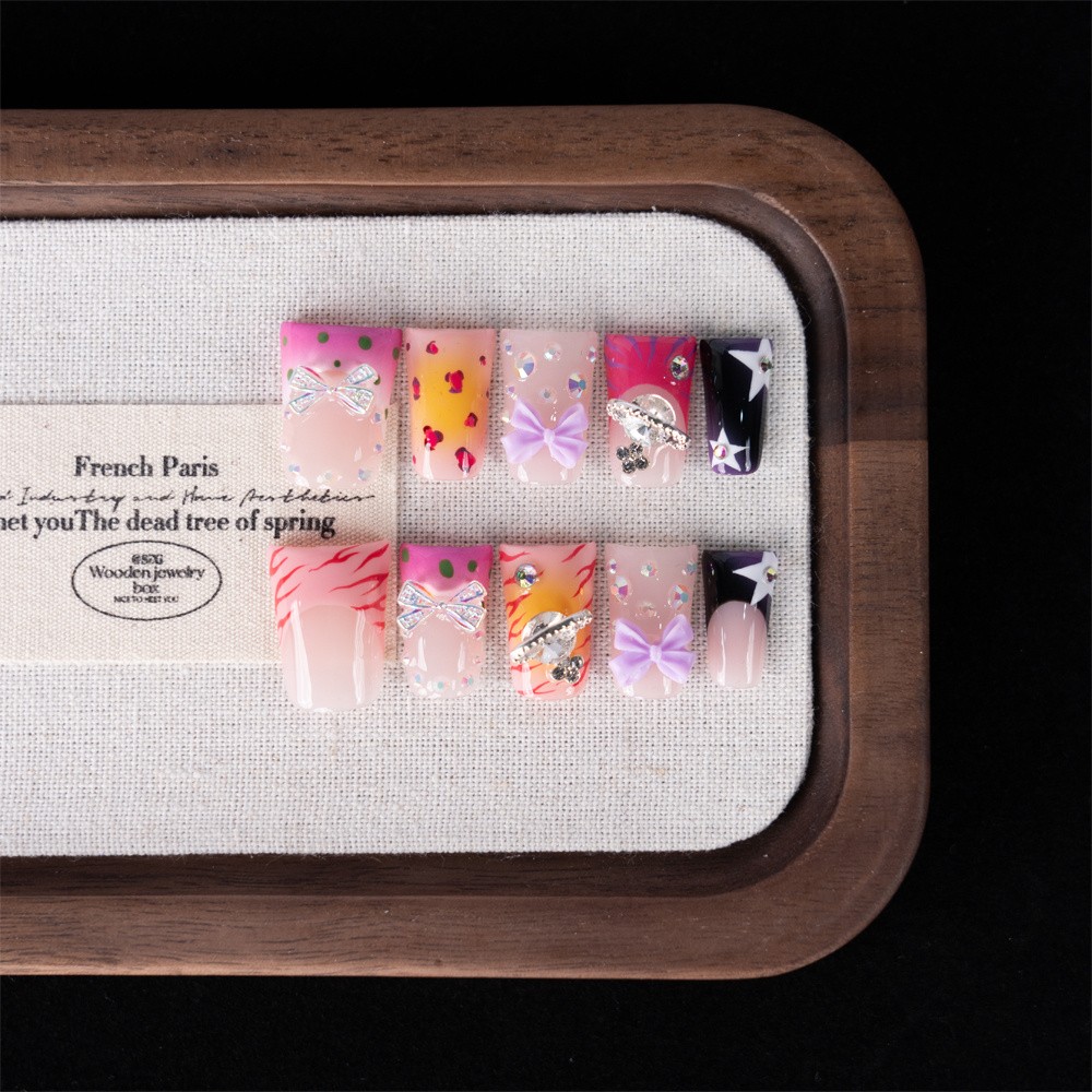 Handmade Press On Nails High Quality Y2K Bow Duckbill Square Fake Nails Gift