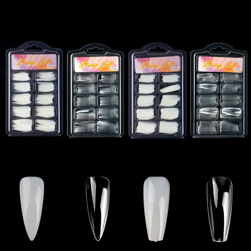 100 Pcs T Shaped / Water Drop Long Fake Nails Acrylic Artificial False Nail Tips