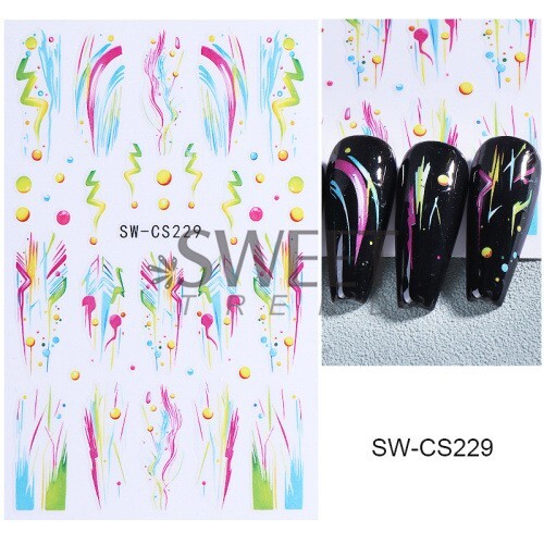 2 Sheets Abstract Graffiti Lightning Bolt Star French Nail Art Stickers NH28