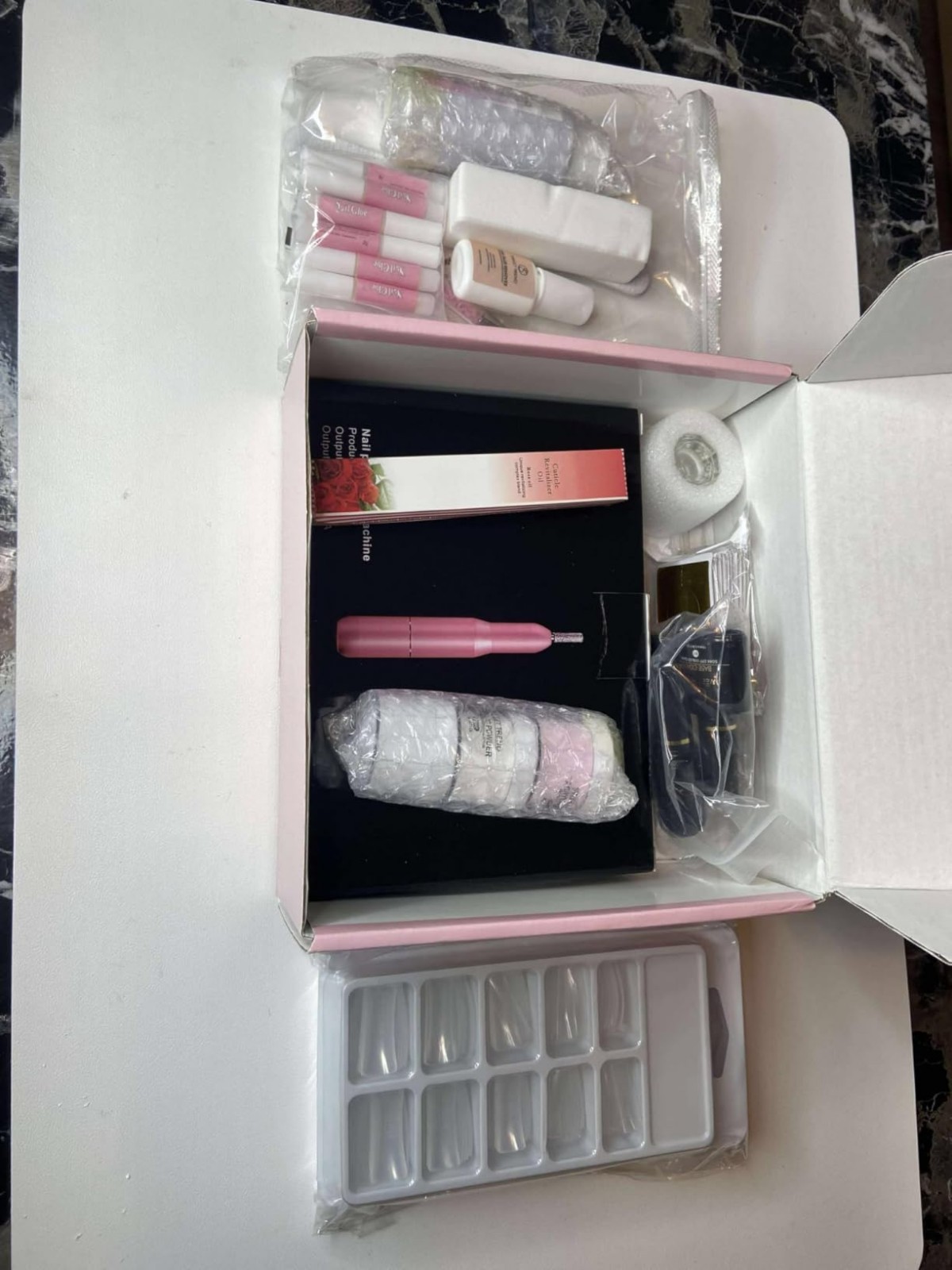 Acrylic Nail Kit with Drill: 20g Clear White Pink Acrylic Powder and Liquid Begi