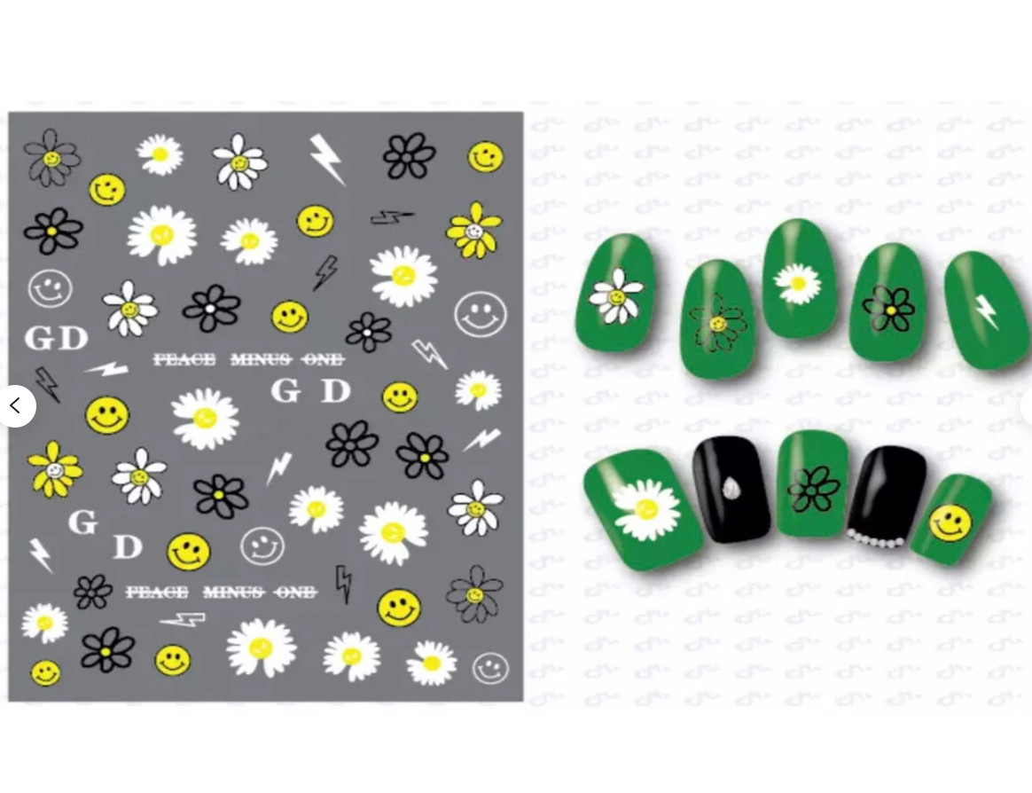Daisy Nail Art Stickers Decal Flower Emoji Happy Face Smile Self-Adhesive NH18