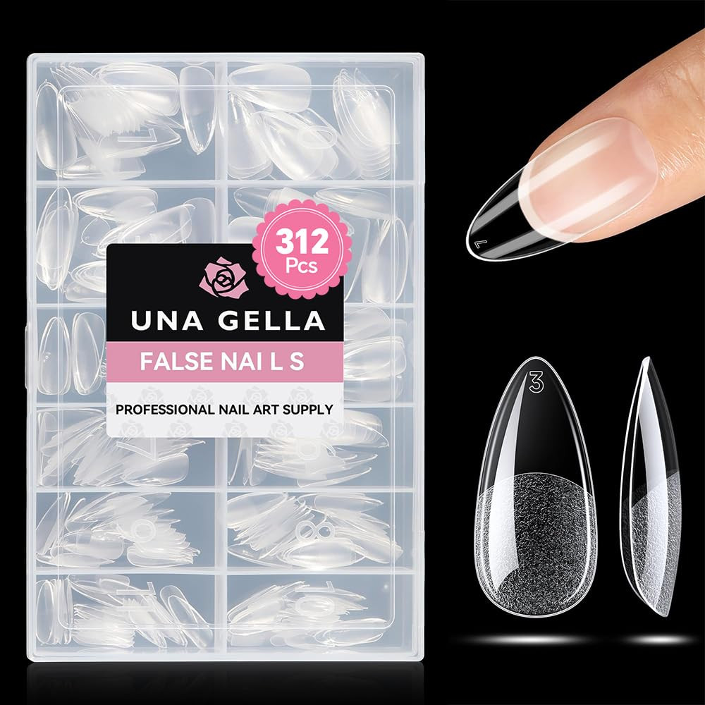 Medium Almond Gel Nail Tips Half Matte 312Pcs Almond Gel Nails No C Curve Clear