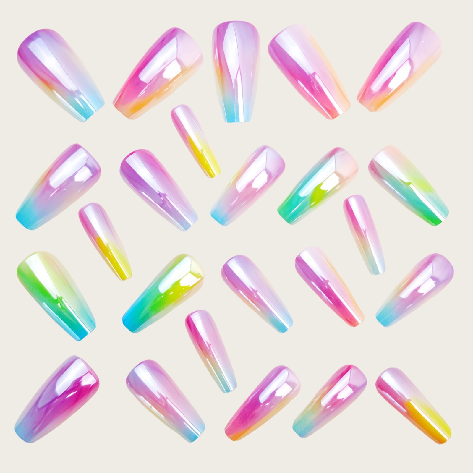Chrome Press on Nails Medium Coffin Fake Dreamy Medium, Multicolor