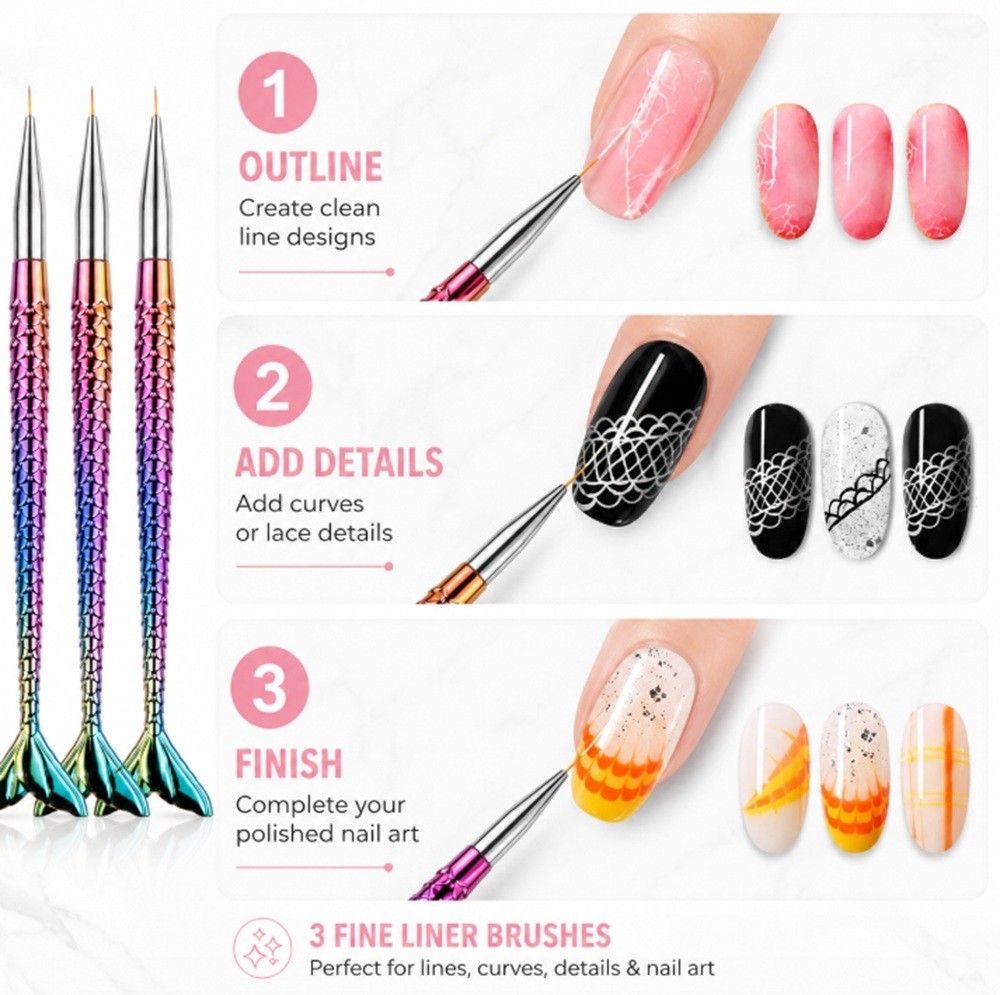 3 Pcs Nail Art Tool Set – Nail Art Pen, Dotting UV Gel Tool, and Liner Brush Set