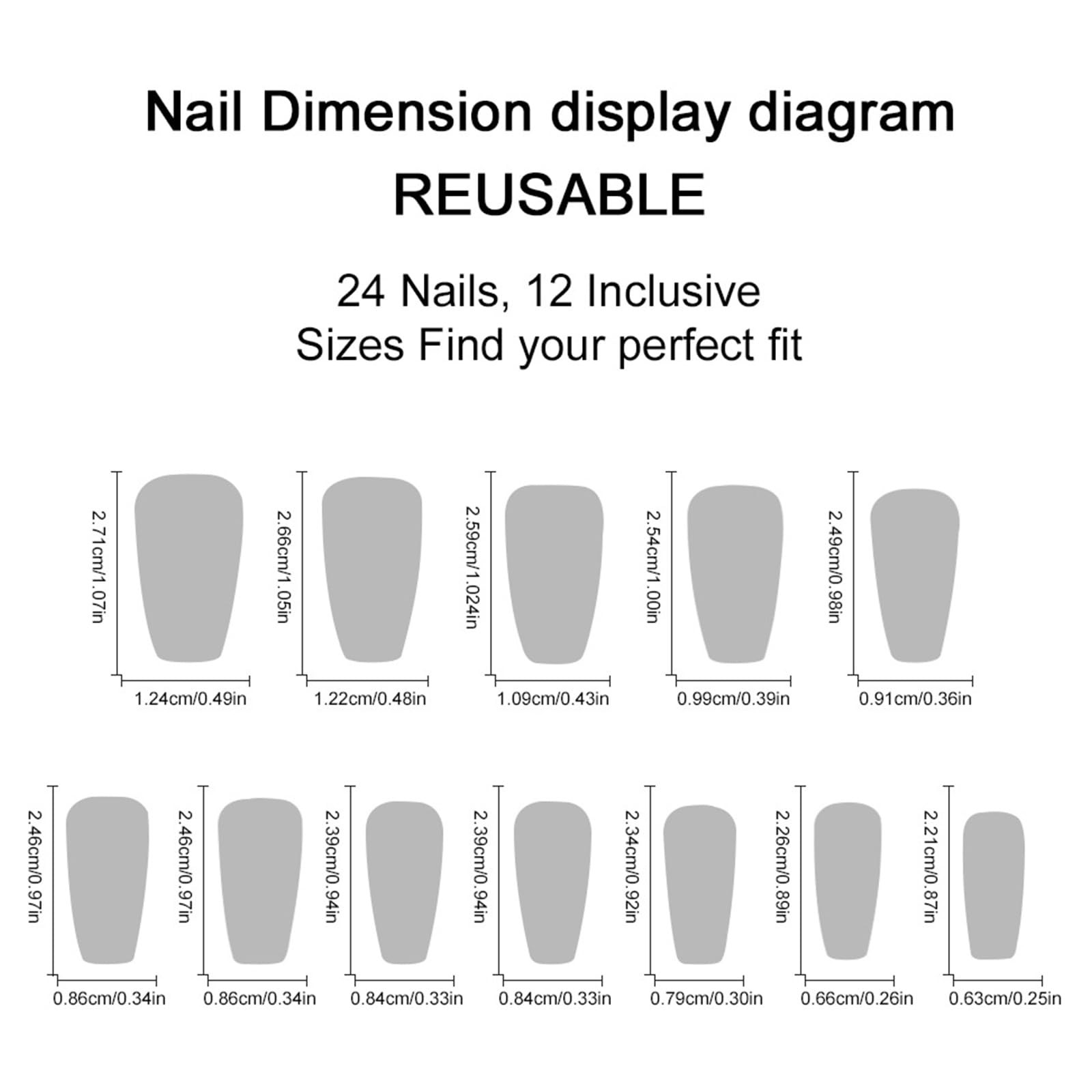 Chrome Press on Nails Medium Coffin Fake Dreamy Medium, Multicolor