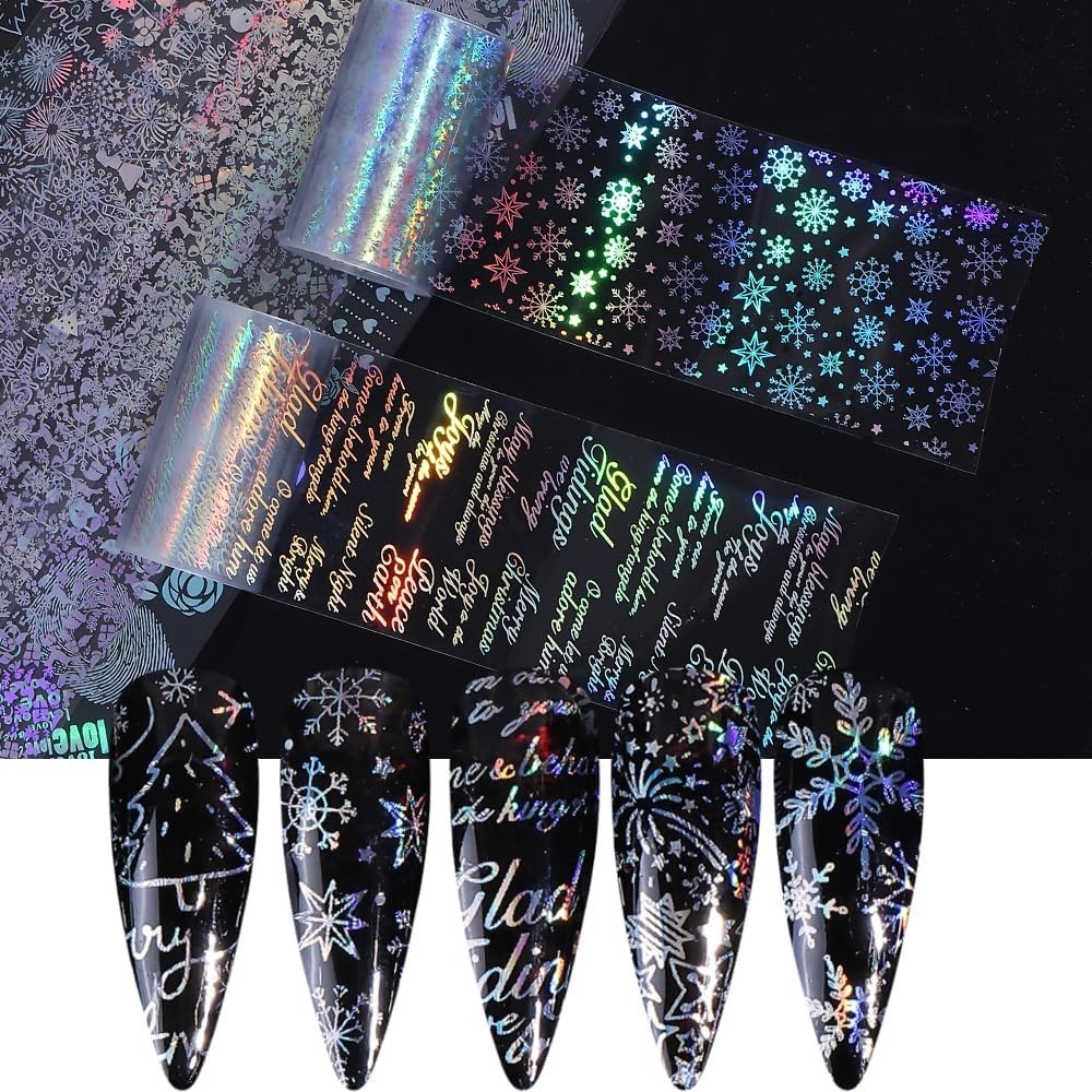 Christmas Nail Art Foils Transfer Stickers 10Rolls Laser Snowflake Nail Foils…