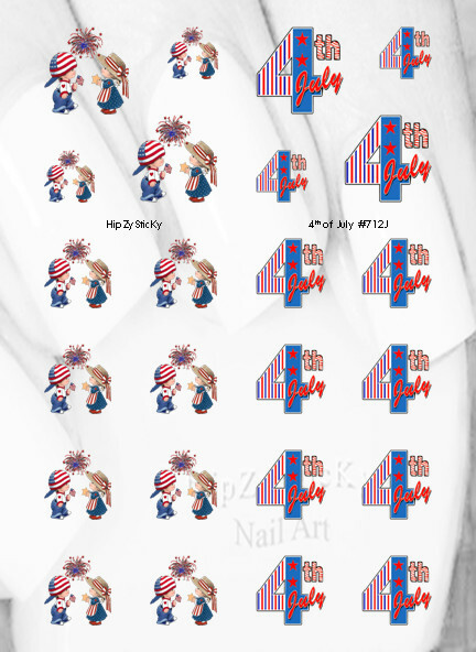 Nail Art J712 July 4th Boy Girl Fireworks Flag Waterslide Nail Decals Transfers