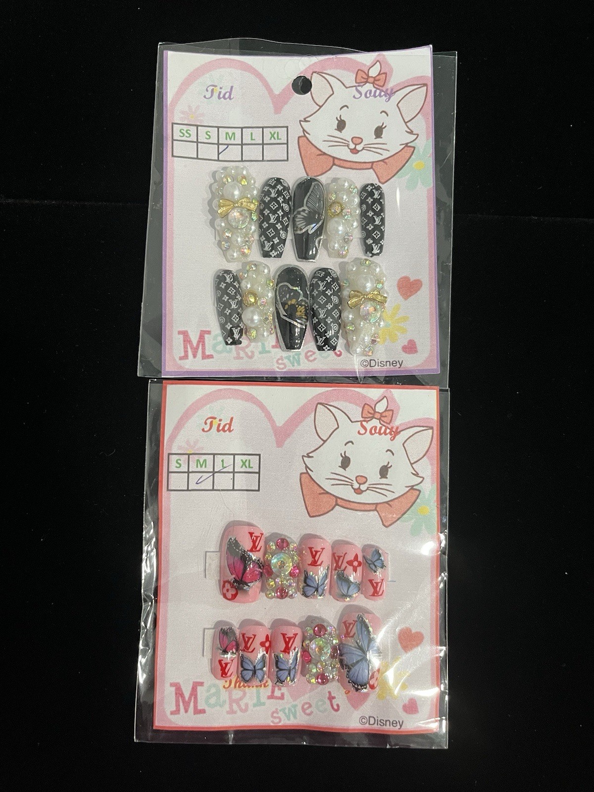 Nails Handmade press on nails hand painted 3D size M -Lot of 2 Sets