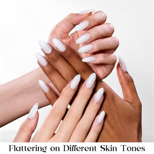 Natural Milky White Nail Tips – 160PCS Short Almond Full Cover Gel Nails, DIY Ma