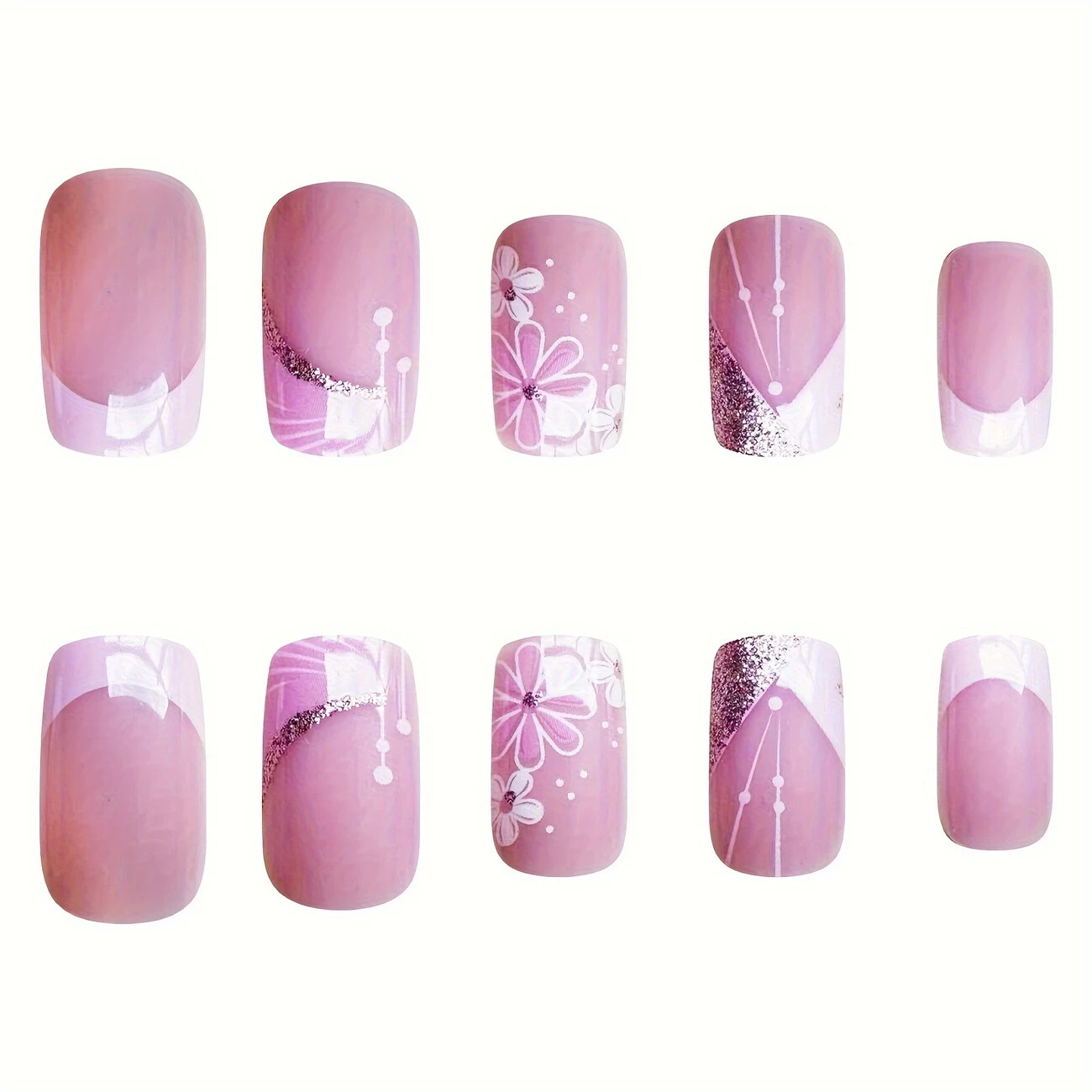 Sweet Flower Line Wearable Nail 24pcs Finished Boxed