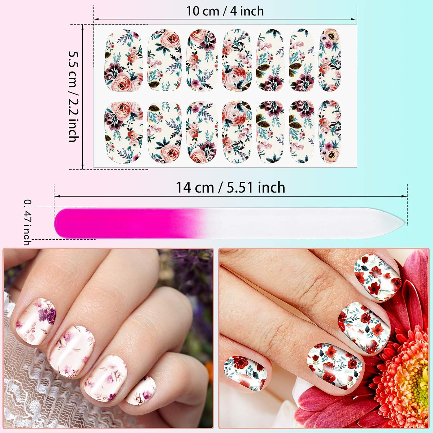 168 Pieces 12 Sheets Full Wraps Nail Polish Stickers Flower Print Self-Adhesive