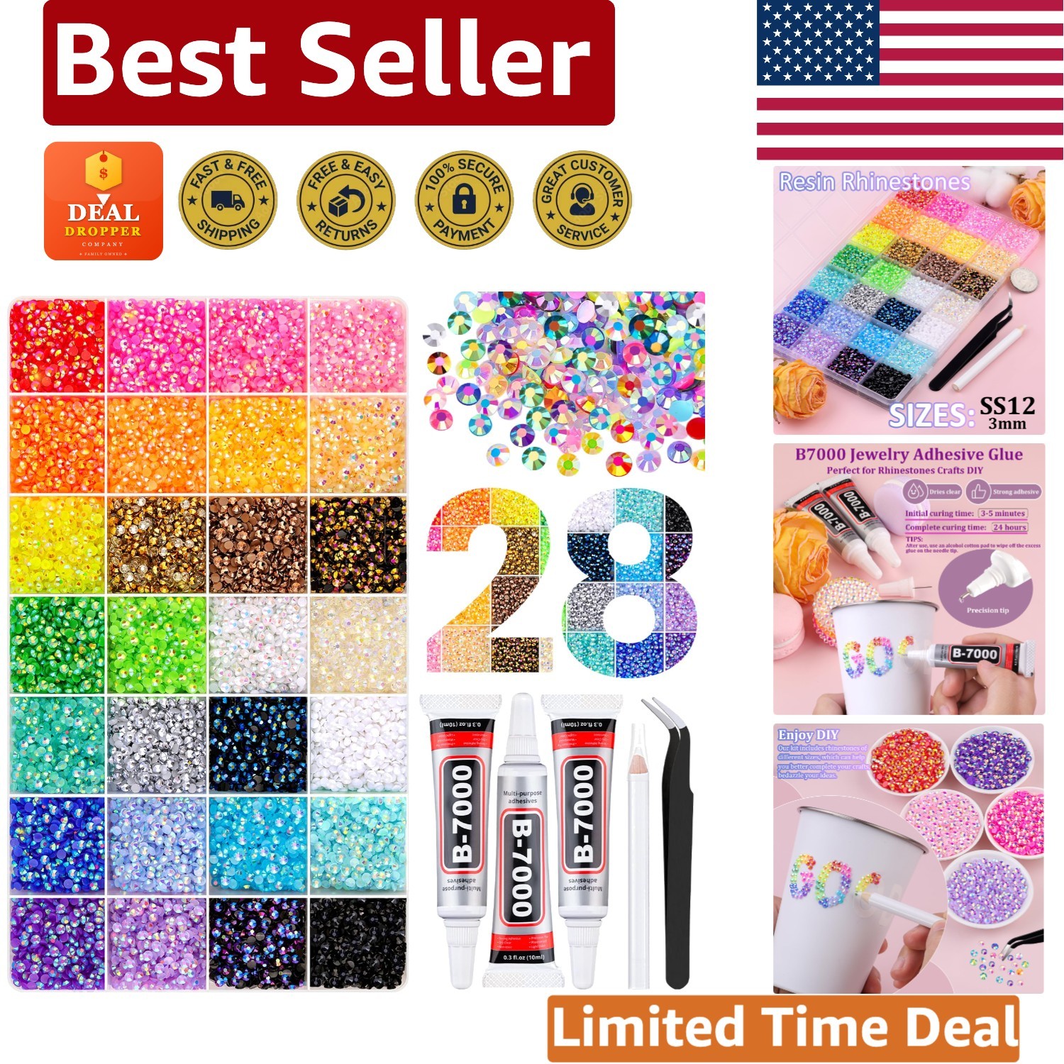 Deluxe 38000 Pcs Resin Rhinestones with Clear Glue for Nail Art & Craft Projects