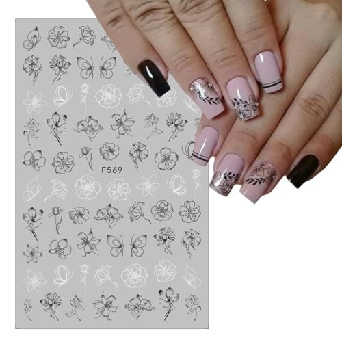 8 Sheets Flower Vintage Vine Nail Stickers, 3D Self-Adhesive Vintage Flower