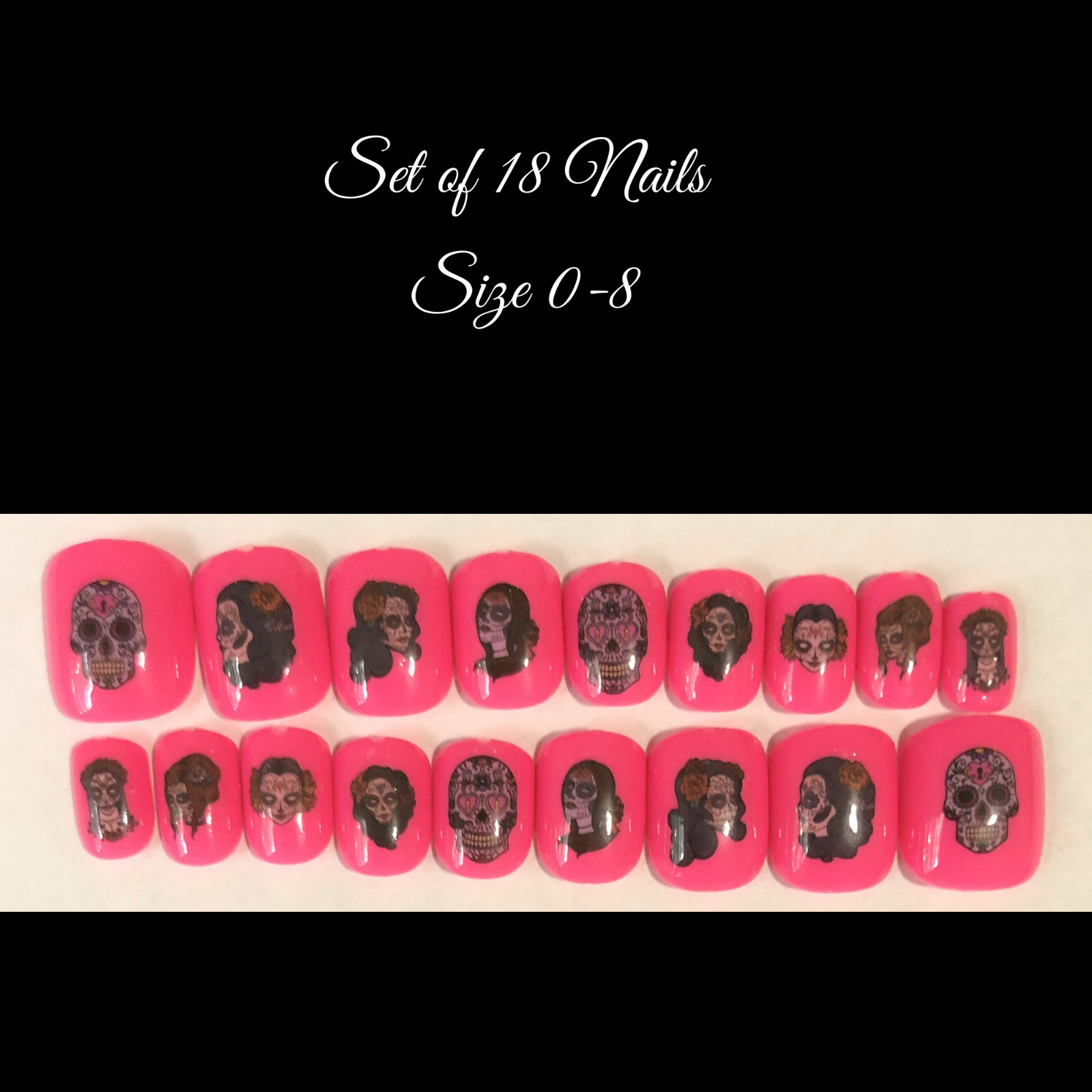 Halloween Nails, Bright Pink – (Set of 18 sizes 0-8) Short Square