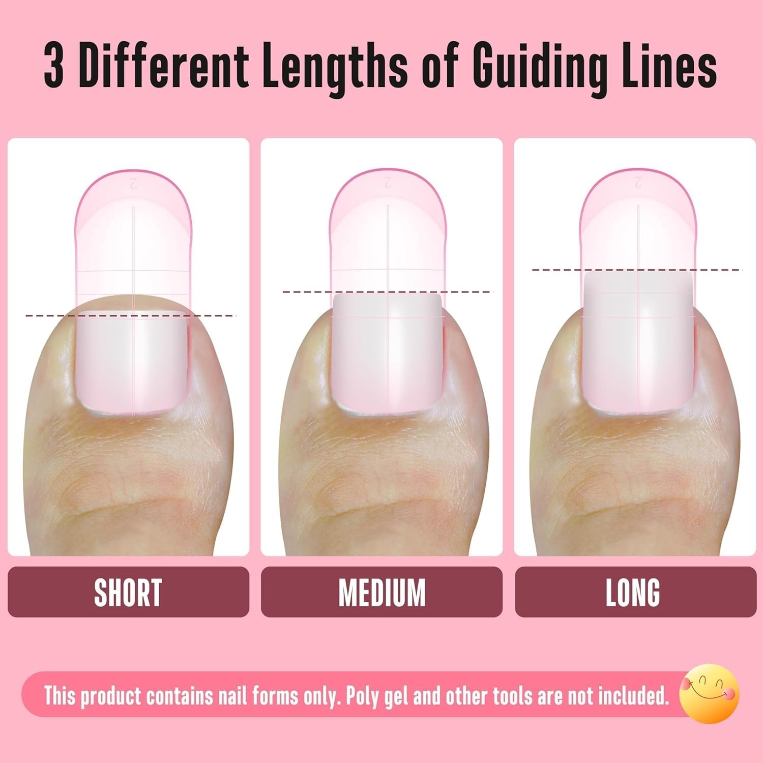 NOVO OVO 300 Pcs Toe Nail Dual Forms for Poly Gel Toenail Extension, PINK, Reusa