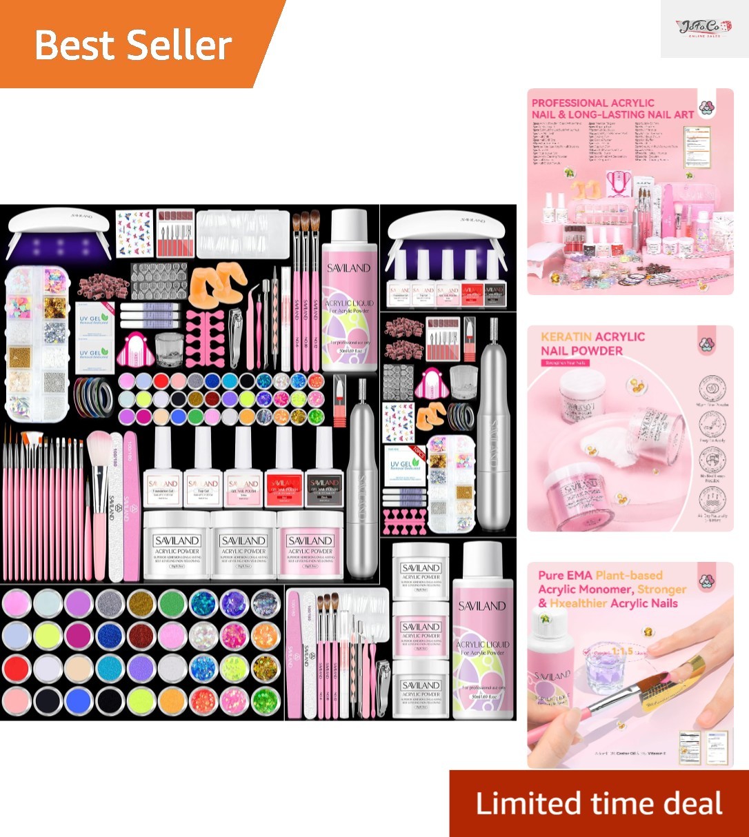 Saviland Professional Acrylic Nail Kit with Drill & UV Light – 414pcs Essentials