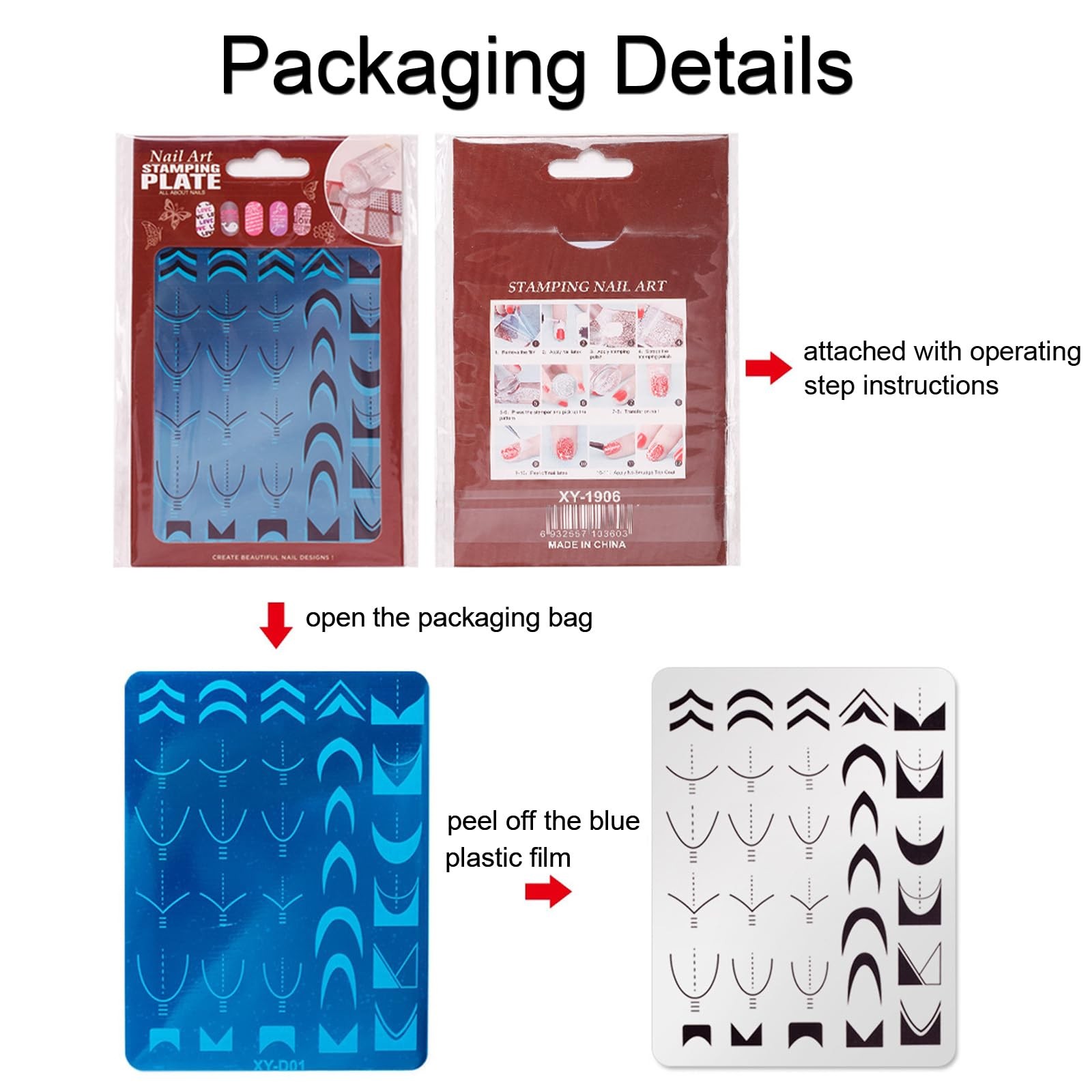French Line Nail Stamper Plates Kit, 4Pcs Nail Stamping Plates + Dual-end Sil…