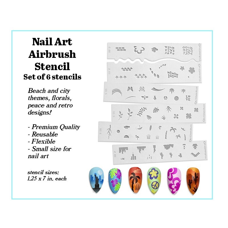 Airbrush Nail Art Design Stencil Strips SS3/SS5/SS9 Combo Pack-Set of 3 Stencils