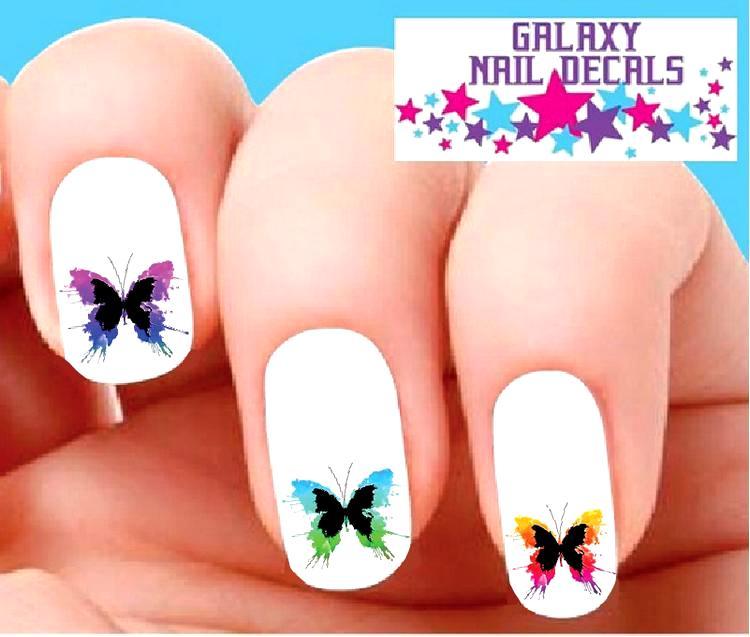 Waterslide Nail Decals – Set of 20 Colorful Butterfly Splatter Assorted