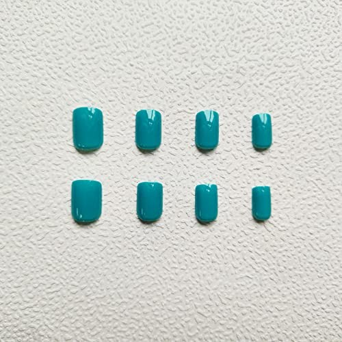 Square Press on Nails – Short Fake Nails – Cyan False Nails with Solid Color C06