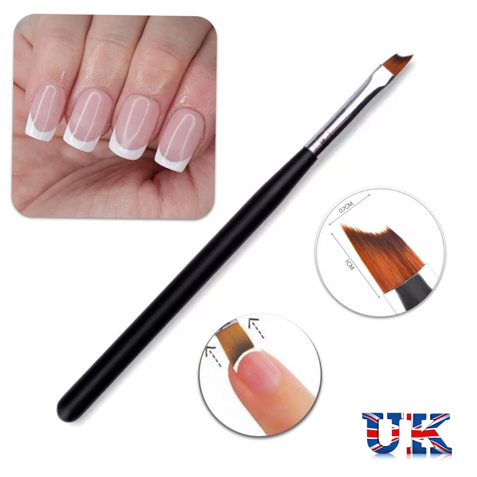 Half Moon French Manicure Flat Nail Brush Semi Circle Smile Line Liner Pen Wood
