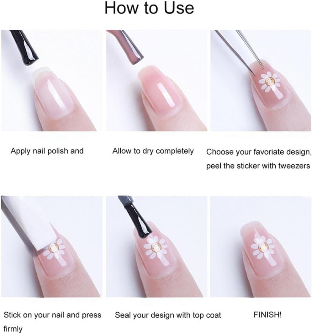 Fireworks Nail Stickers White Pink Nail Art Stickers with Design Pearl Nail Deca
