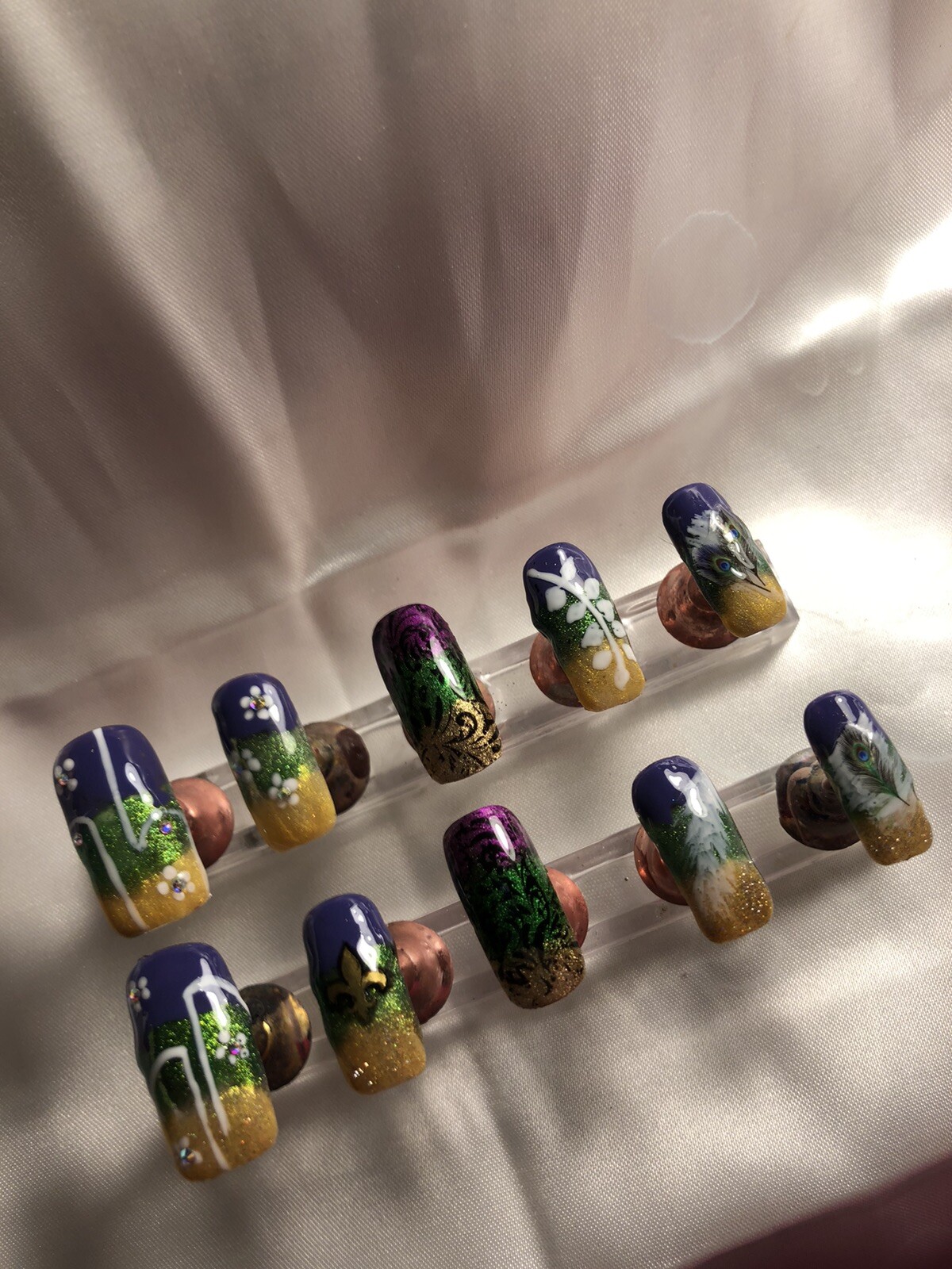Z NAILZ! Gorgeous Set Of Handmade Custom Long Square Mardi Gras Press On Nails