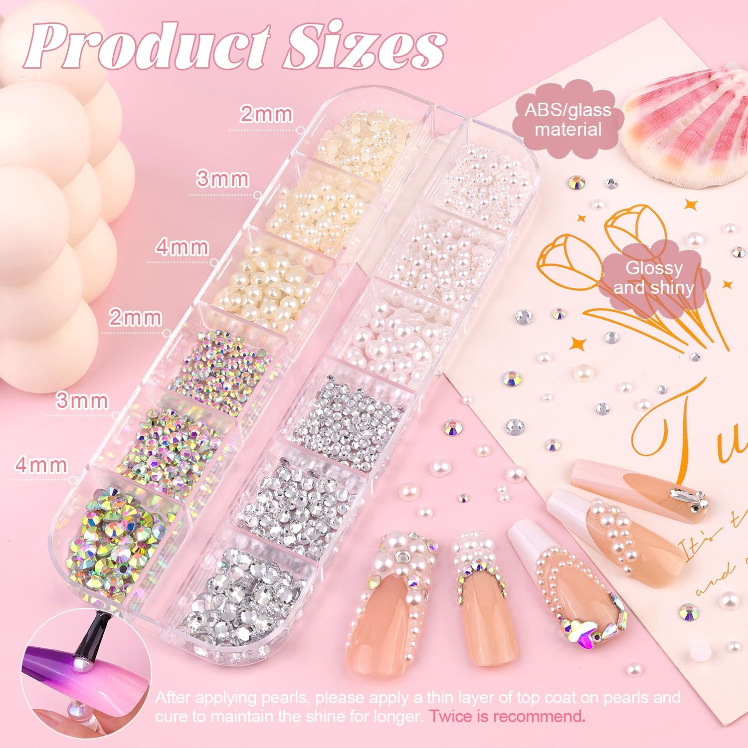 10000Pcs Colorful Nail Rhinestones and Charms for Nail Art, Flatback Nail Pearls