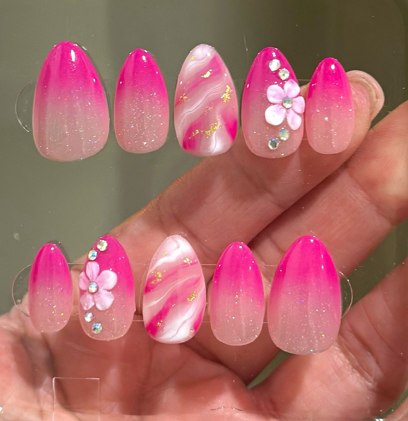 Hot Pink Summer Almond Press-On Nails Set, Glue Included