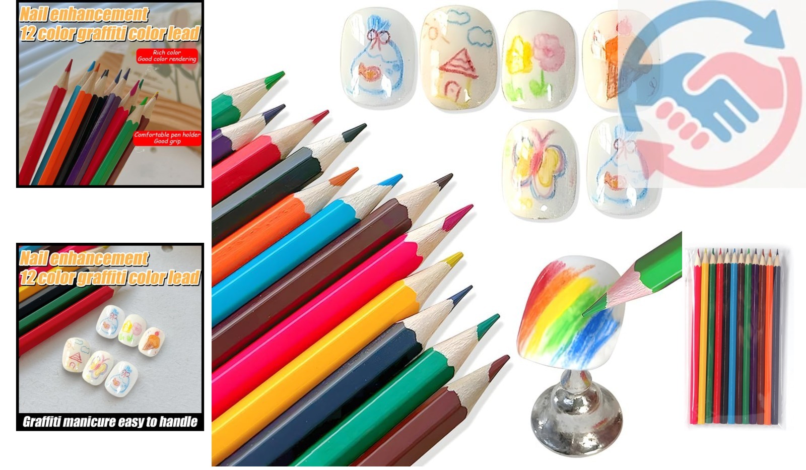 Deluxe Nail Art Pencil Set, 12 Smooth Colorful Pencils for Nail Design Crafts