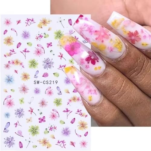 Flower Nail Art Stickers 3D Self-Adhesive Spring Nail Decals Spring Wildflower