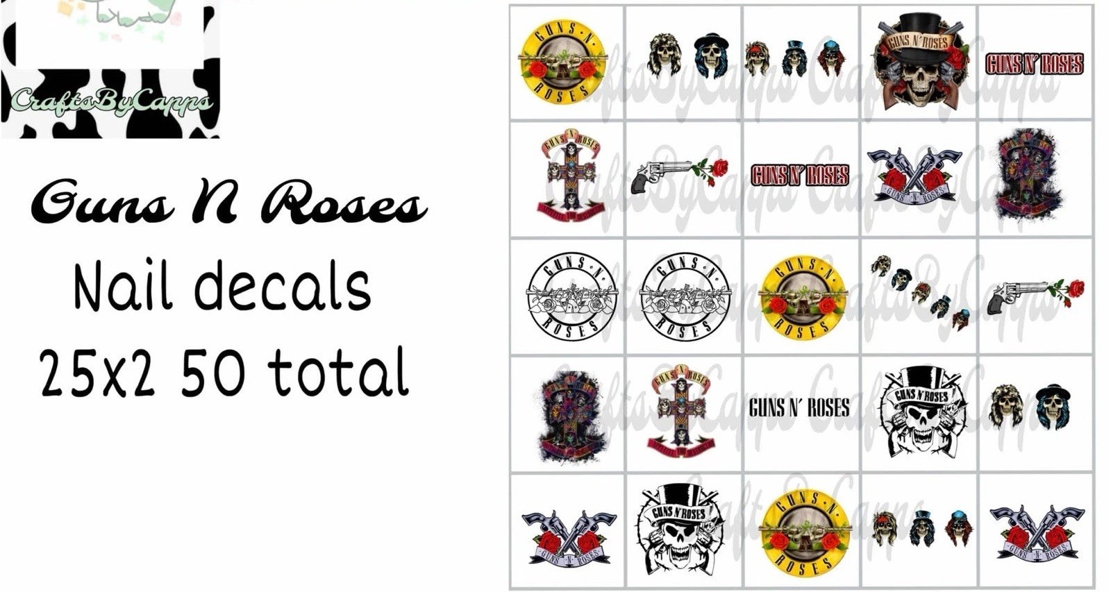 Guns N Roses Waterslide Finger Nail Decals Instructions set of 50 KC Bonus