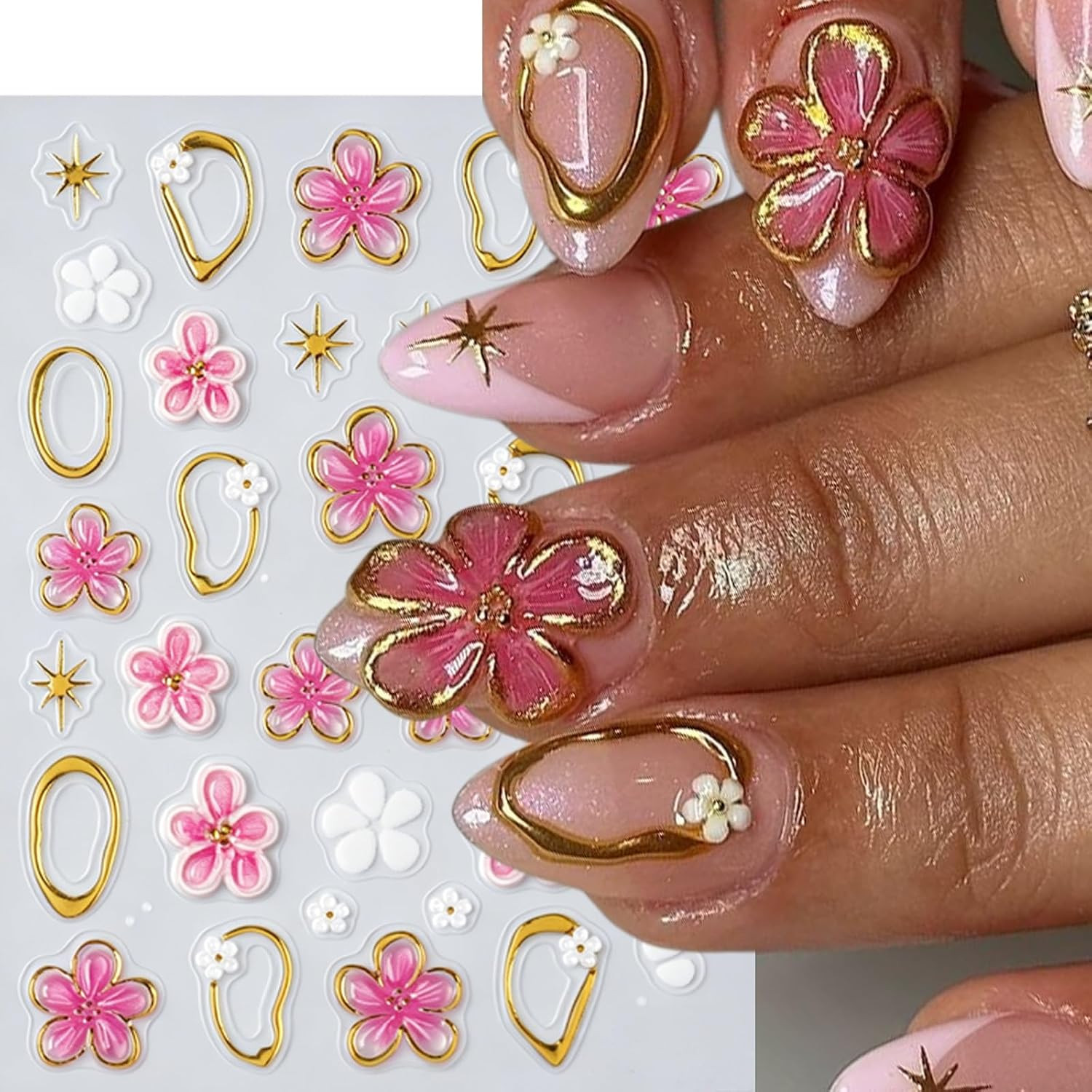 3 Sheets Flower Nail Stickers 5D Embossed Lily Flower Stickers for Nails Hibiscu