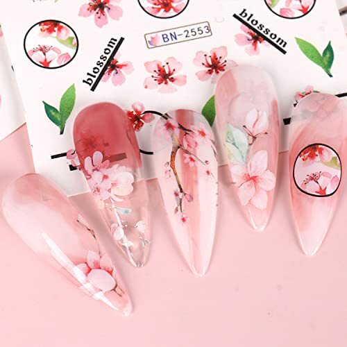 Pink Flower Nail Art Sticker Sakura Water Transfer Nail Stcikers Decal Nail