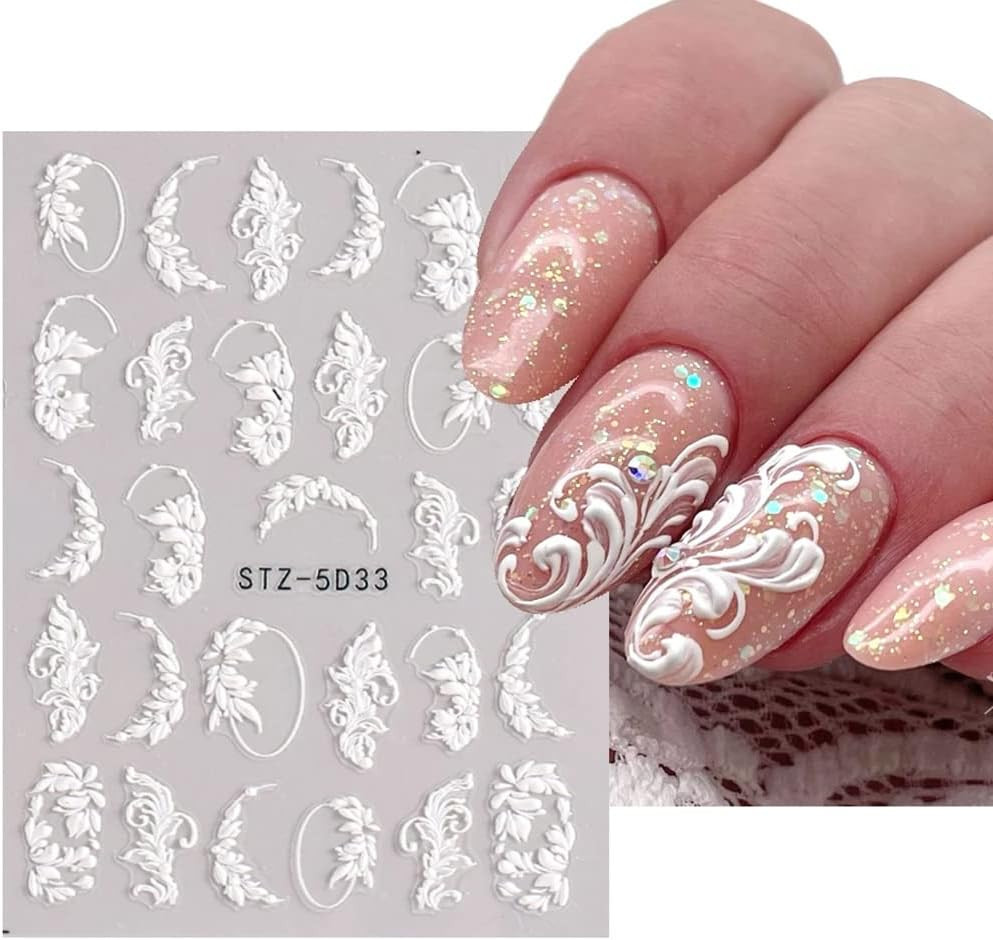 5D Flowers Nail Art Stickers – 6 Sheets Relief Flower Nail Decals Self-Adhesive