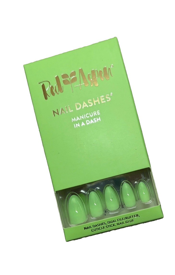 Red Aspen Press On Nail Dashes Lime In The Coconut Lola Medium Almond NIB
