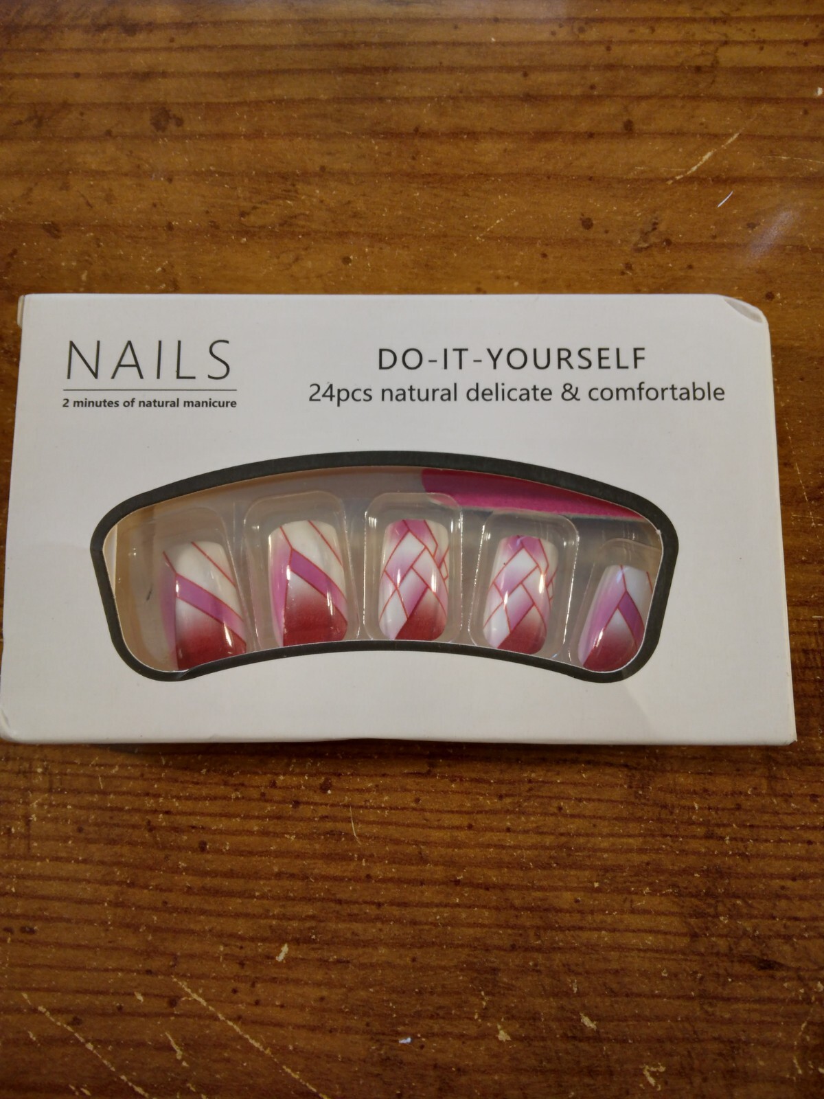 24 Piece finger nail set Pink purple white weave pattern 274316