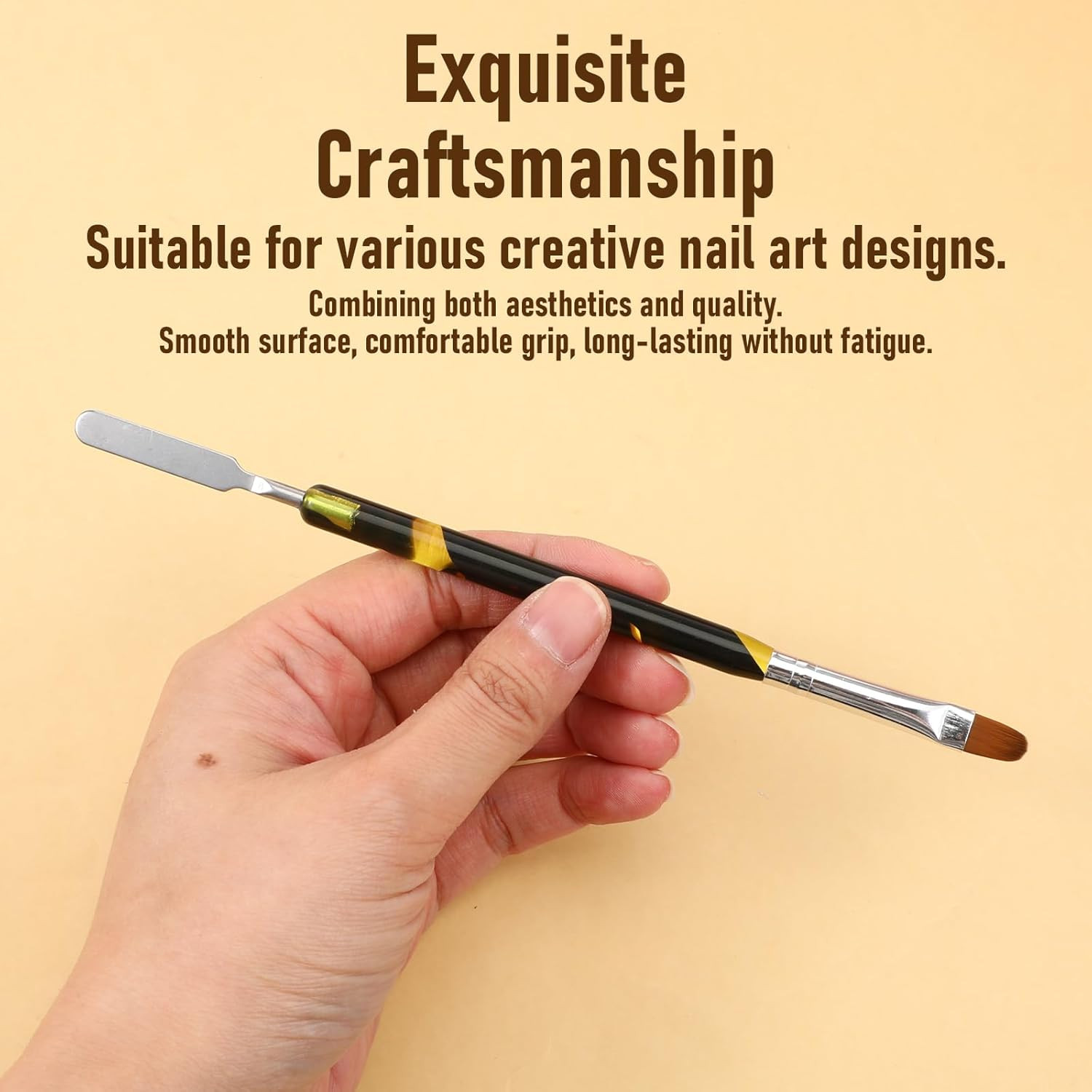 2 Pcs Acrylic Nail Art Brush French Tip Gel Brush with Stirring Rod Dual-Ended P