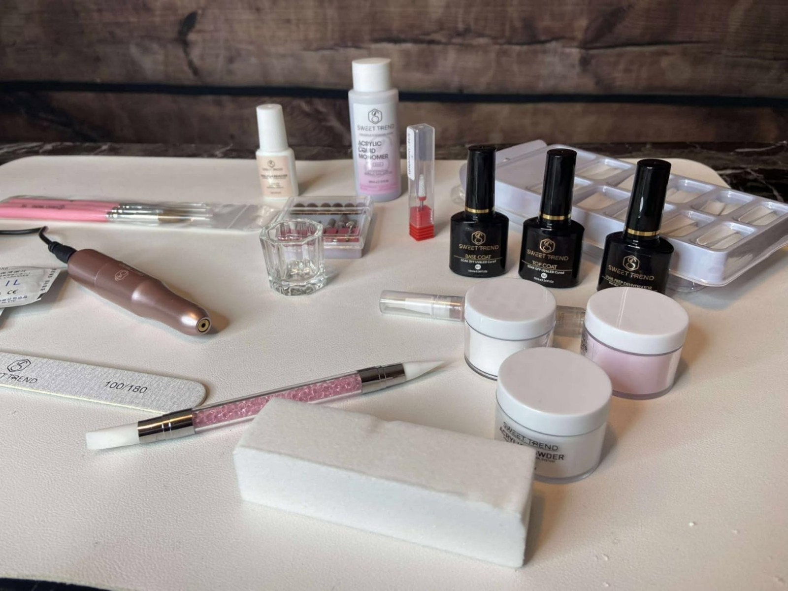 Acrylic Nail Kit with Drill: 20g Clear White Pink Acrylic Powder and Liquid Begi