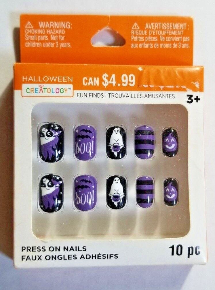 Halloween Kid’s Press-On Nails No Glue Needed Ages 3+ Purple Black 10 Piece