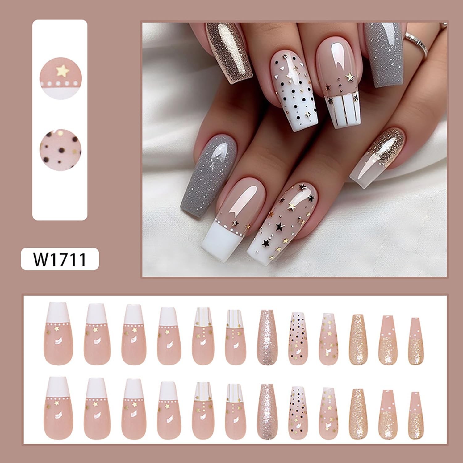 Press on Nails Medium Square Shaped French Tips Acrylic Glossy Full Cover Squ…