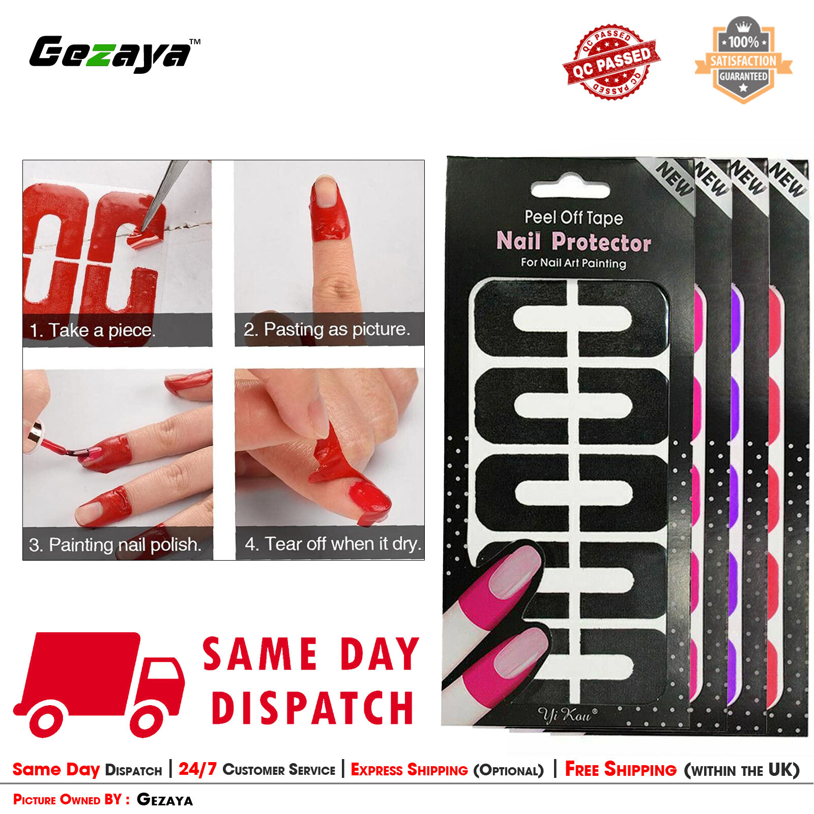 Gezaya Nail Art Plastic Peel Off Sticker U-Shape Tape Polish Guard Protectors UK