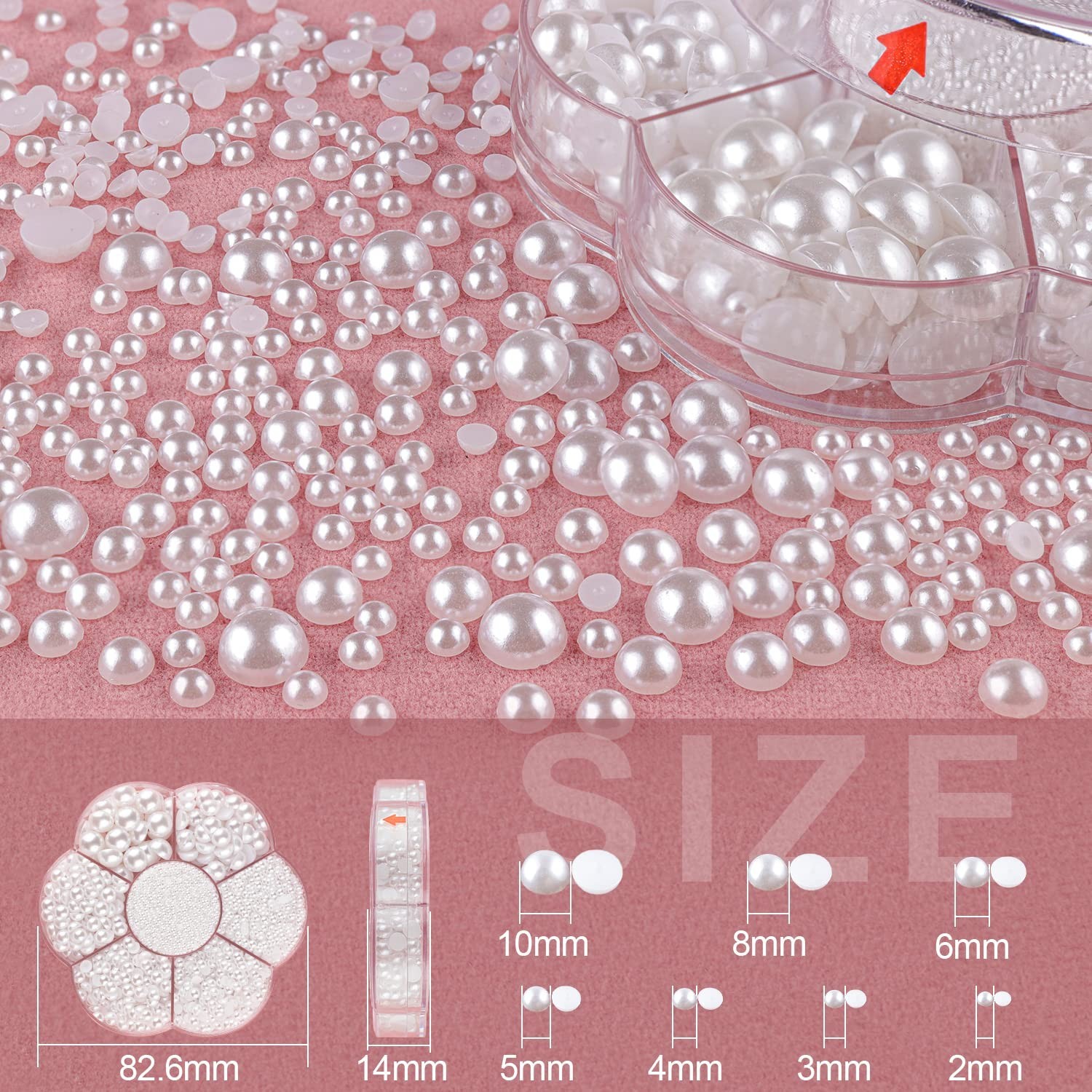 Versatile 2400-Piece White Pearls Set for DIY Nail Art, Body & Crafting Designs