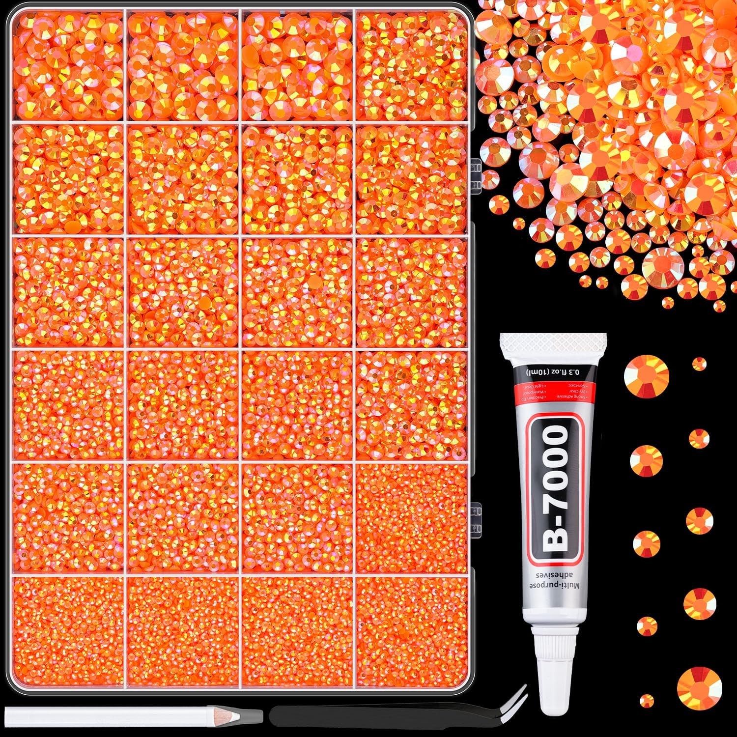 Flatback Rhinestones 25000Pcs Orange AB 2-6mm Mixed Resin Nail Art Gems