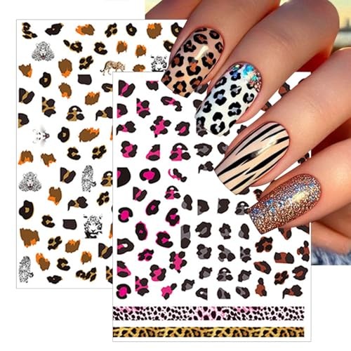 8 Nail Stickers 3D self-Adhesive French Nail Stickers Hibiscus Leopard Print