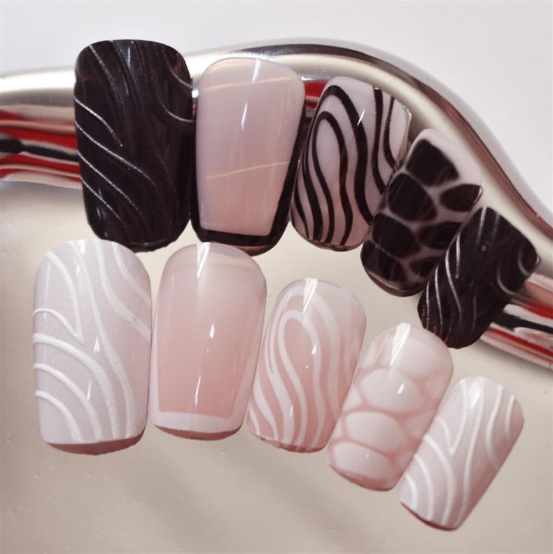 Short Square Marble Strip Press On Nails Removable False Nails Wholesale