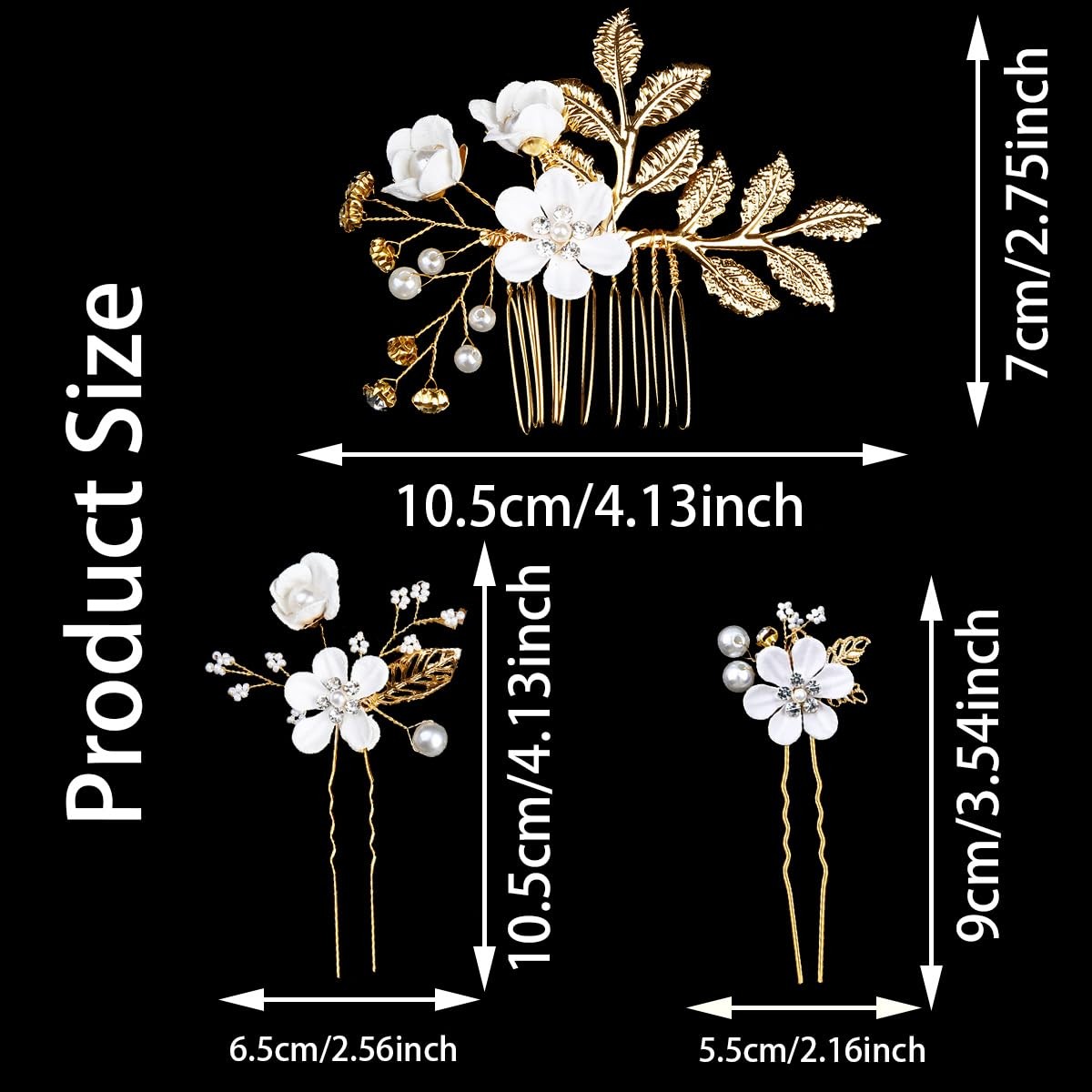 4 Pieces Wedding Flower Hair Pins Pearl Rhinestone 4 Count (Pack of 1), white
