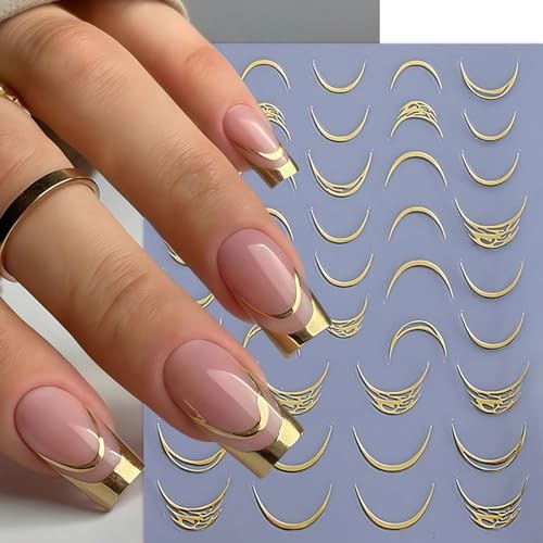 6 Sheets French Stripe Line Nail Stickers Metallic Stripe Lines french tip line