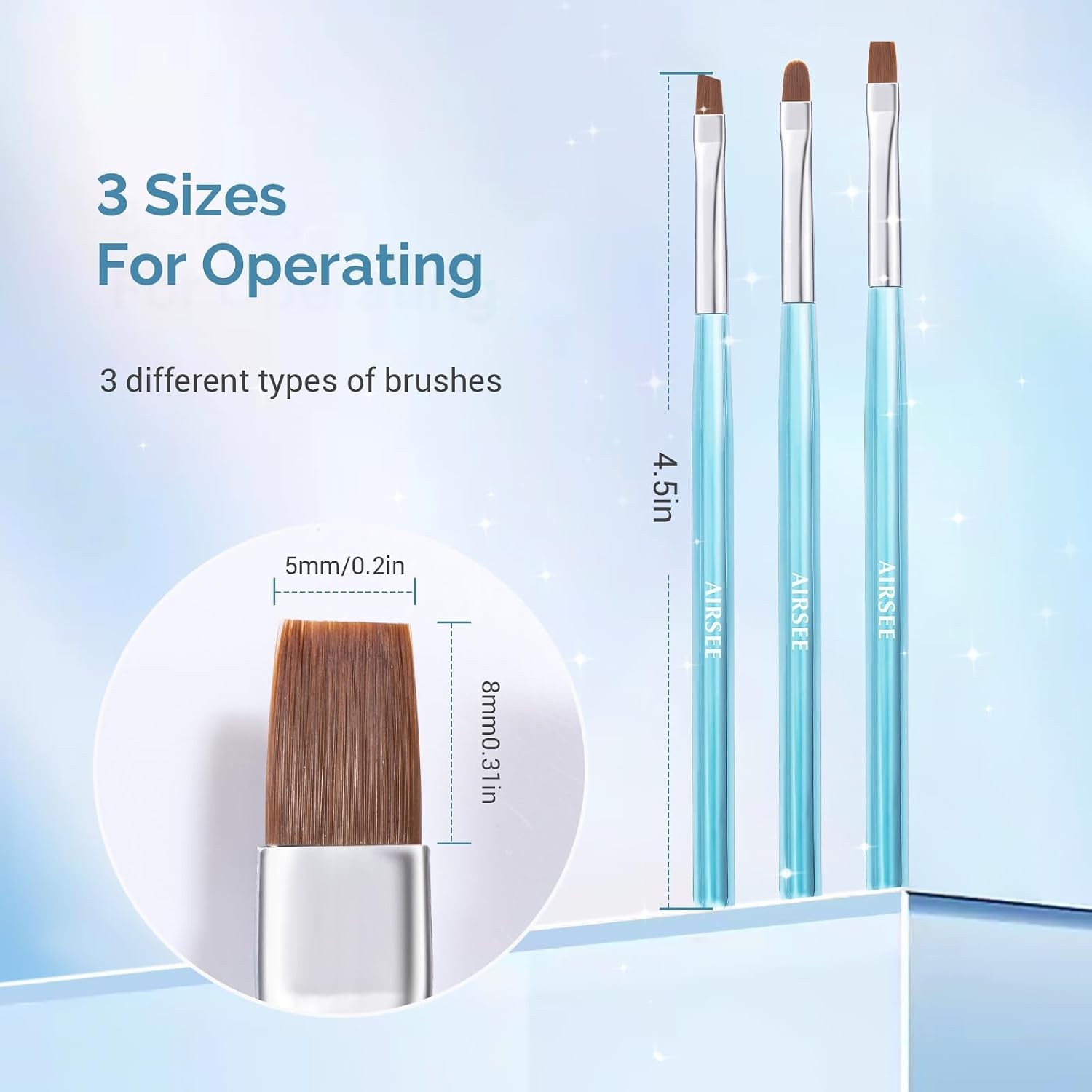 Nail Art Clean Up Brushes, 3 PCS Flat/Oval/Fine Angled Gel Nail Brush for
